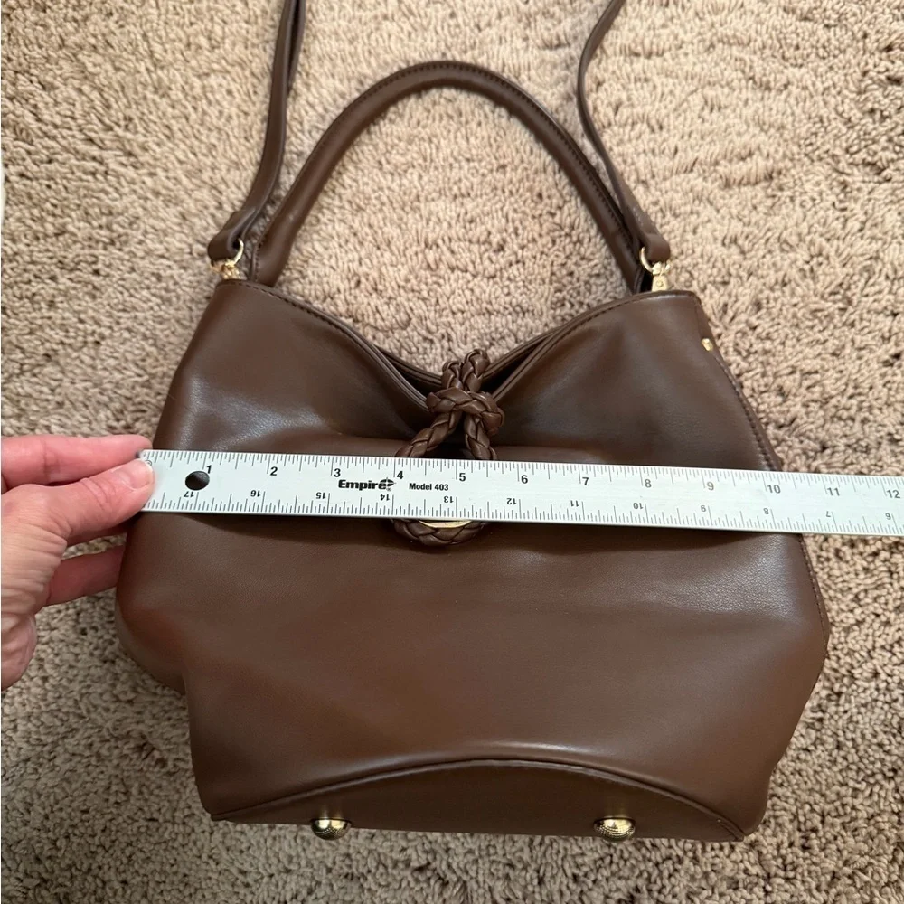 New Anthropologie aota twist tie top handle bucket bag crossbody brown gold
